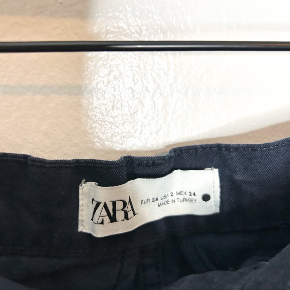 Zara Womens High Rise Wide Leg Utility Carpenter Pants Dark Navy Blue 2‎ - Picture 5 of 7